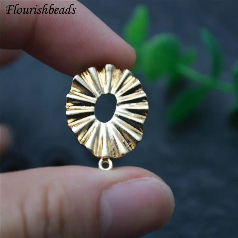 New Arrival Ins Girl Style Gold Color Metal Wave Fold Edge Circle Ear Stud Brass Fashion Jewelry Findings Earrings DIY Stuff