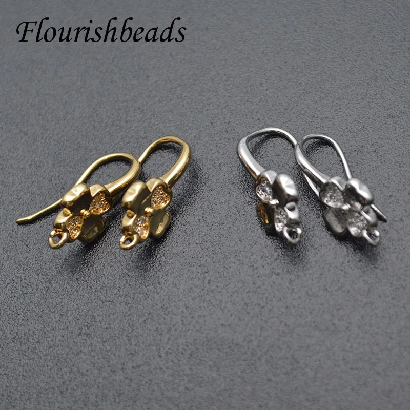 New Arrived Nickle Free CZ Beads Paved Gold Rhodium Plating Flower Shape Earring Hooks for Jewelry Making Parts 30pcs/lot