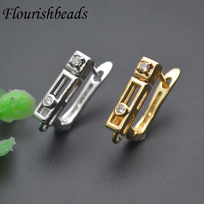 Handmade DIY Material Real Gold Plated Paved Cubic Zircon Earring Hooks Basic Earwire Schwenzy for Jewelry Making 30pcs/lot