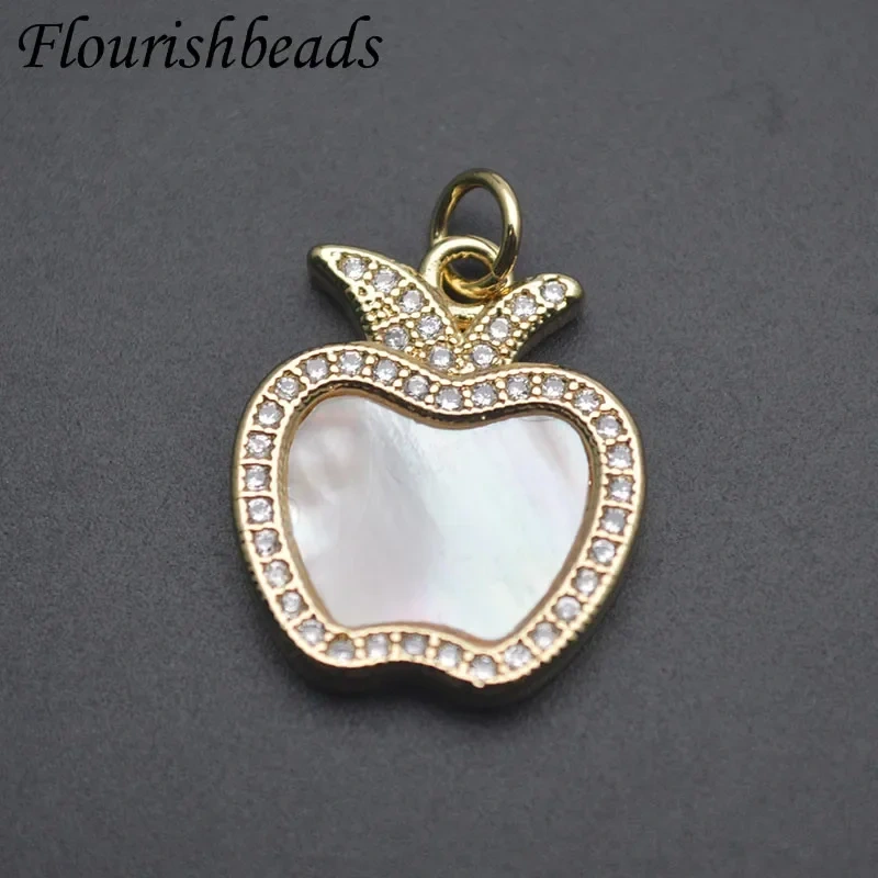 Natural Mother of Pearl Gold Plated  Apple Coconut Tree Flower Shape Pendant Charms for DIY Jewelry Making 10pcs/lot