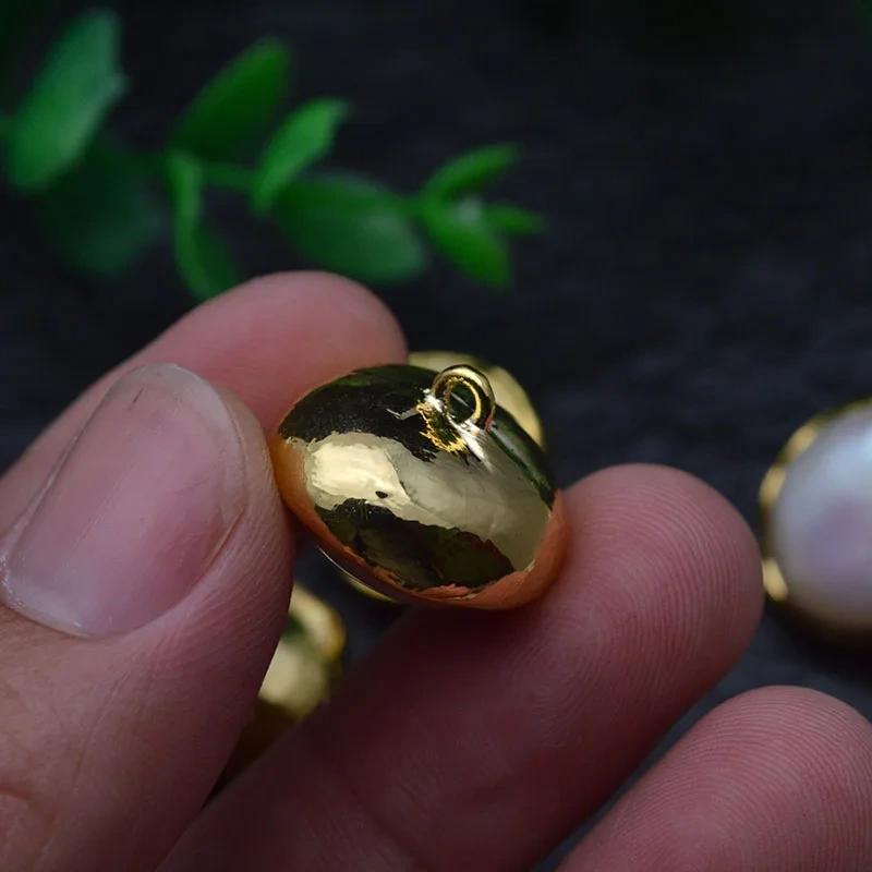 10pc Anti-fading Gold Plating Natural Pearl Buttons Pendants Charms fit Jewelry or Cloth Making