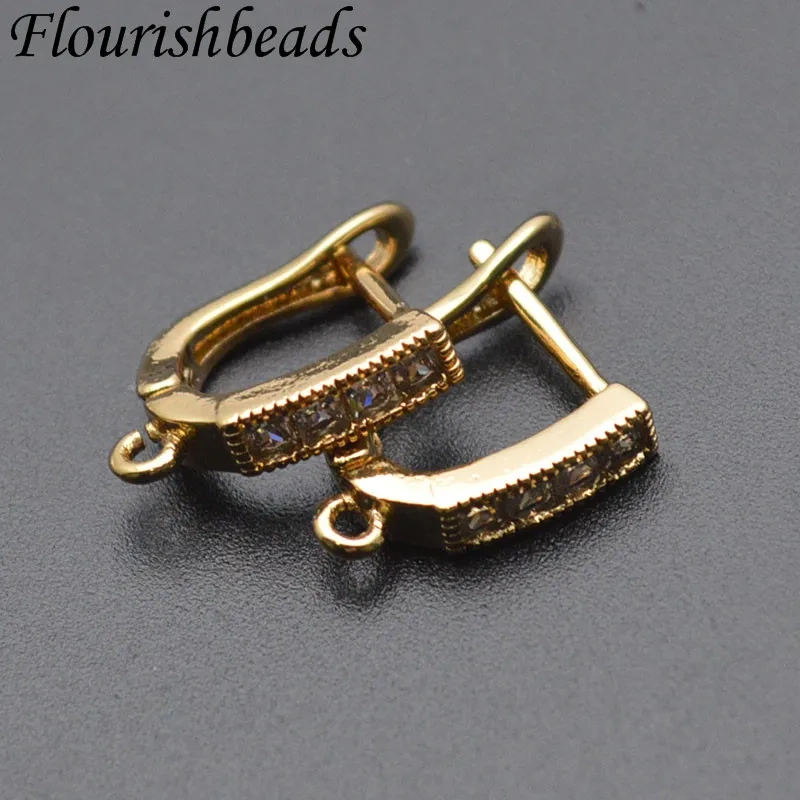 Color Remain Gold Plating Anti Rust CZ Beads Paved Earring Hooks for High Quality Jewelry Making Supplier 30pcs