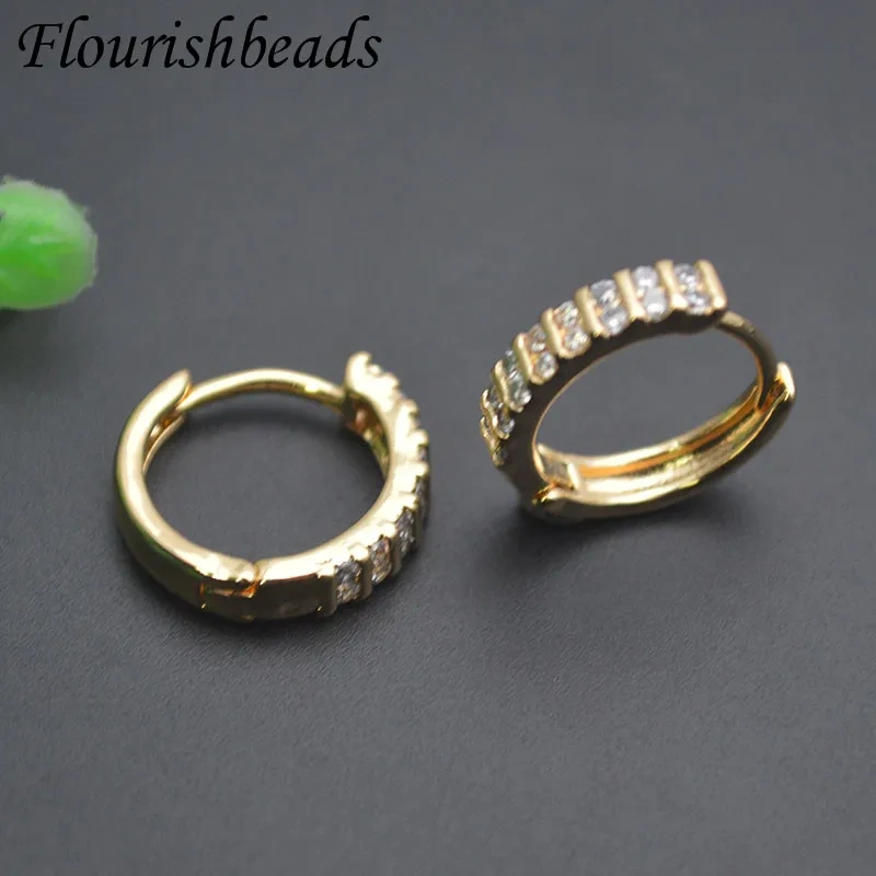 18K Gold Color Brass Paved CZ Beads Round Shape Earring Hooks Women Girl Party Jewelry Making Findings Supplies 30pcs/lot