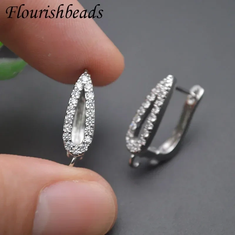 New Good Quality Silver Color Paved CZ Beads Shvenzy Earring Hooks Clasp for DIY Jewelry Making Accessories 30pcs/lot