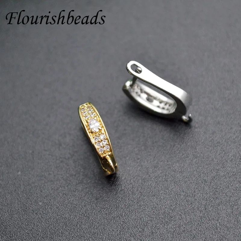 30pcs Multi-row Zircon CZ Beads Paved Real Gold Rhodium Plating Earring Hooks for DIY High Quality Jewelry Making Supplier