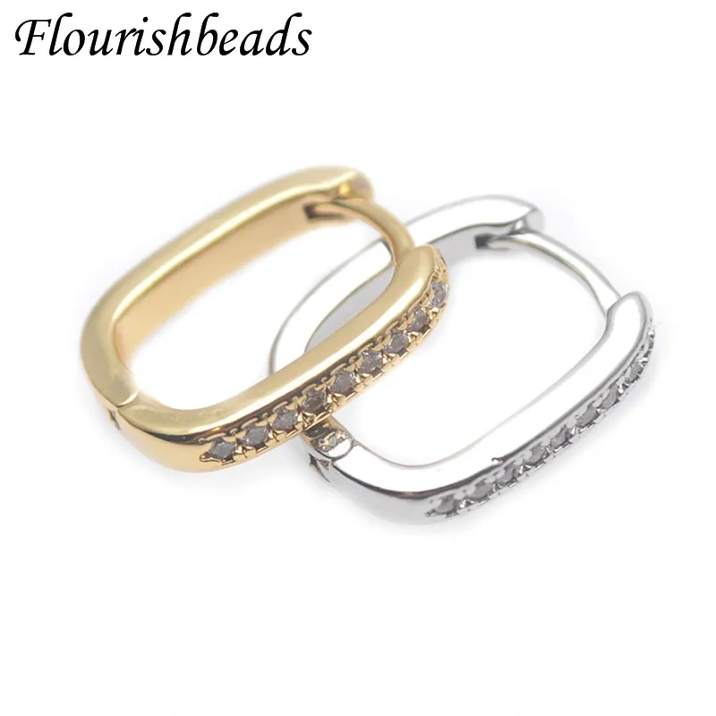 14x17mm Luxury Gold Plated Smooth CZ Beads Paved Arch Rectangle Hoop Earrings Jewelry Findings 30pcs/lot