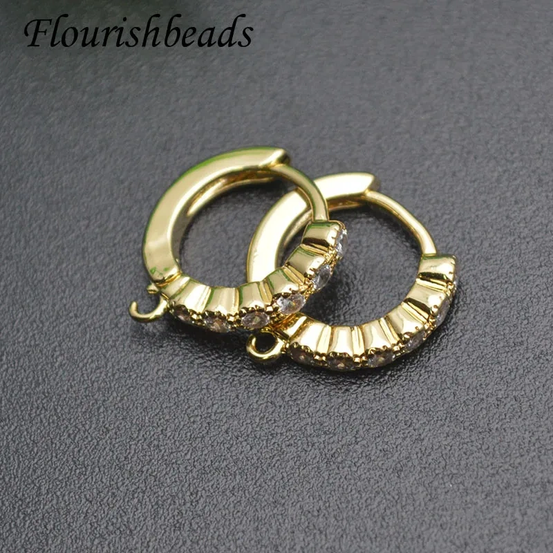 15x15mm 30pcs/lot CZ Beads Paved Gold Color Earring Hooks Clasp with Open Loop Woman Handmade Jewelry Making Accessories