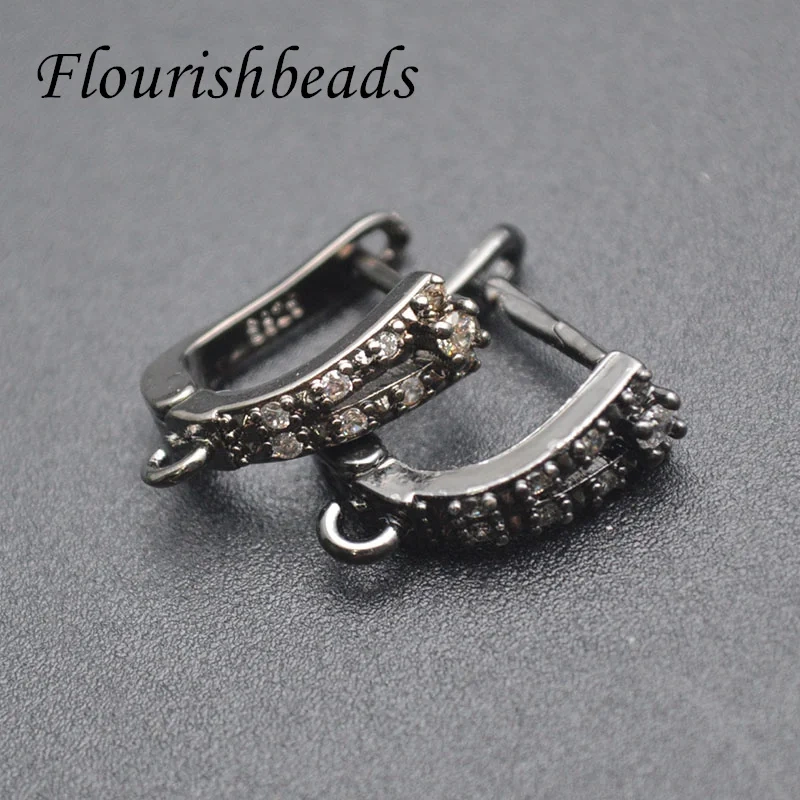 High Quality Paved Real Zircon Beads Brass Gold Plating  Arched Shape Earring Hoops Handmade Jewelry Making 30pcs/lot