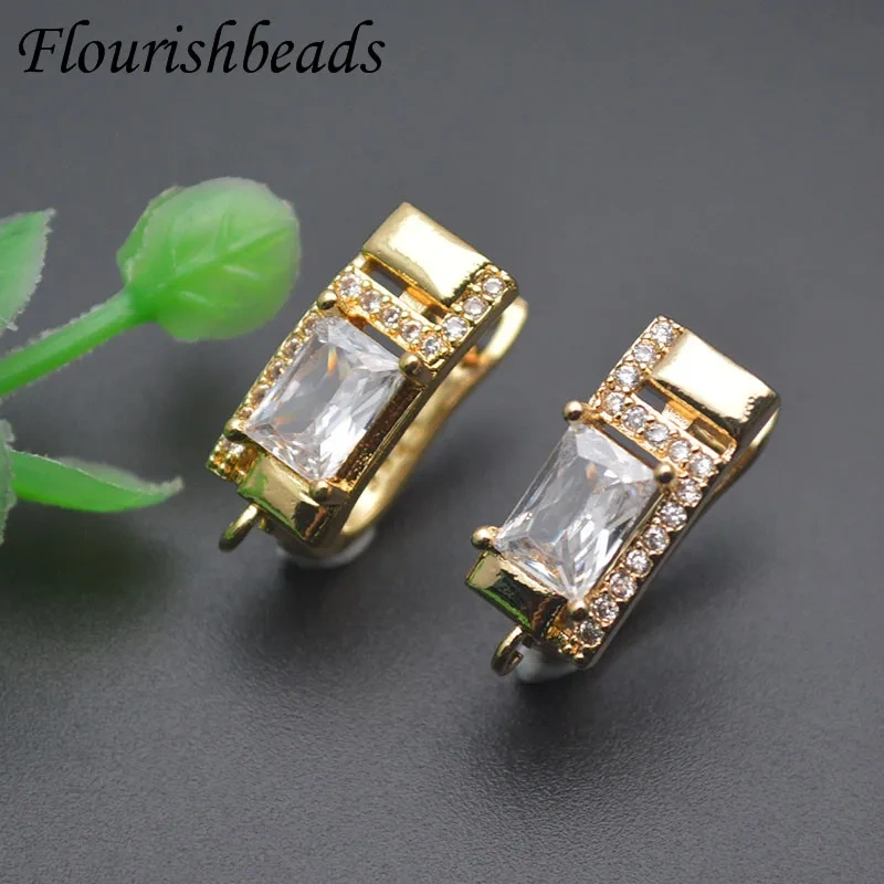 30pcs/lot Paved Big CZ Beads Gold Color Earring Hooks Accessories Jewelry Findings for Women Handmade Earring Making