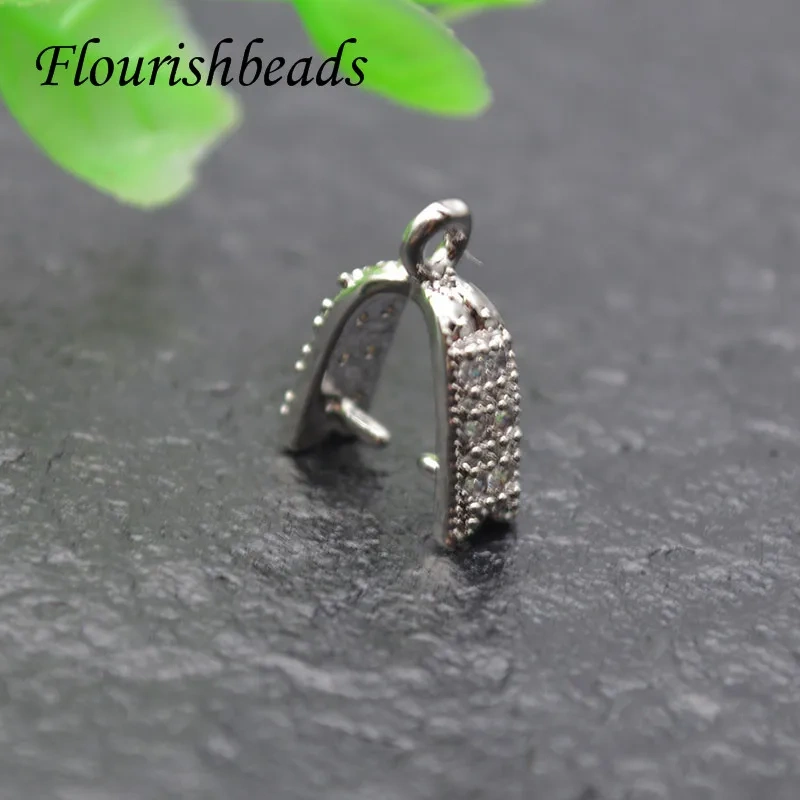 50pcs/lot CZ Beads Paved Handicraft Clamp Pinch Clip Charms Hooks Pendant Bails Accessories for DIY Earring Jewelry Making