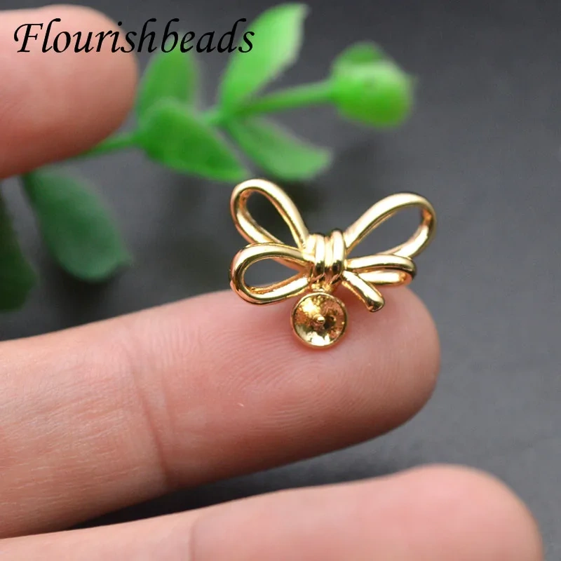 50pc Per Lot Nickel-free Gold Color Bow Knot Shape Earring Hooks Jewelry Findings Fit 6mm 8mm Half Hole Beads