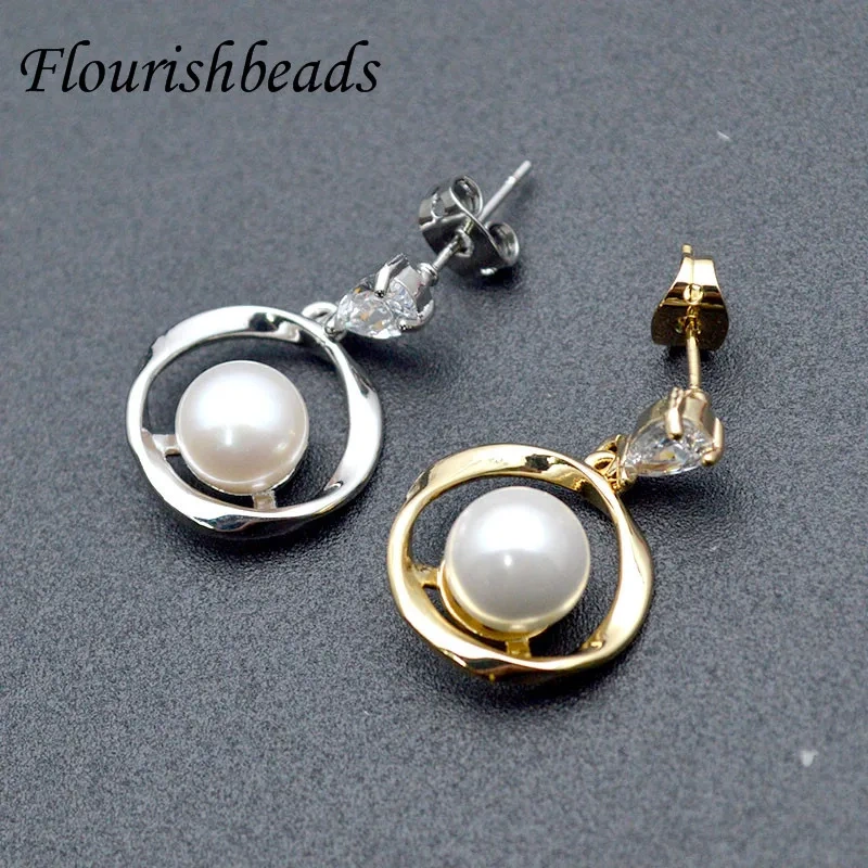 Nickel Free High Quality Gold Rhodium Color CZ Beads Paved Earring Hooks Stud DIY for Jewelry Making Supplies