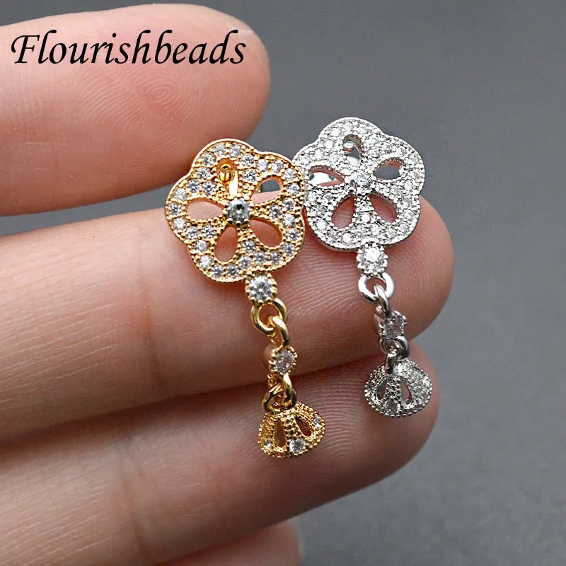 Nickel Free Gold Plating Flower Shape Earring Hooks CZ Beads Paved for Fashion Jewelry Making Accessories 20pcs Per Lot