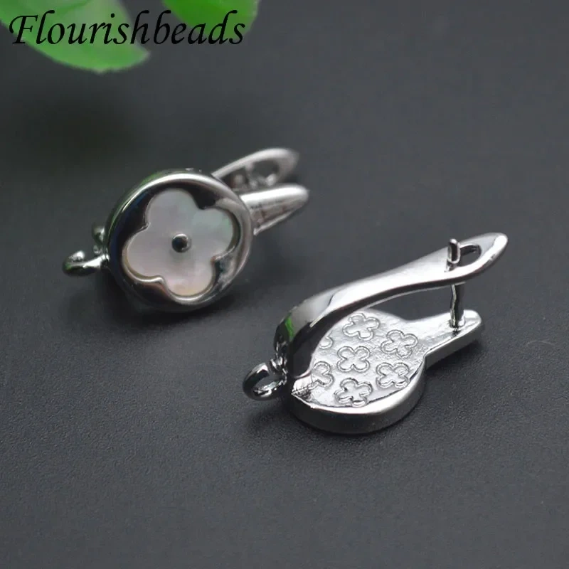 Real Gold Plated Nickel Free Flower Shape Earring Hooks Clasp Mother of Shell Jewelry Findings for DIY Women Earrings 30pcs/lot