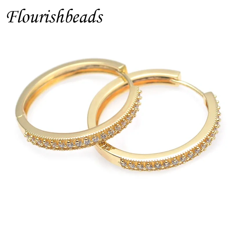 Quality Big Size 30x33mm Gold Color Real CZ Beads Paved Circle Round Earring Hoops Ear Wire Jewelry Findings Parts 20pcs/lot