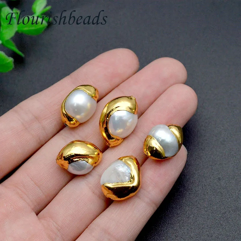 Anti-fading Gold Plating Natural White Pearl Oval shape Loose Beads for Jewelry Making Wholesale 20pc Per Lot