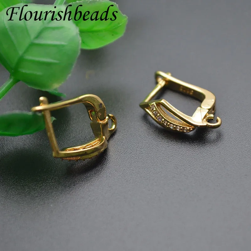 Nickle Free Anti-fading Multi Color Anti Rust Metal Gold Plating CZ Paved Earring Hooks for Jewelry Finding 30pcs Per Lot