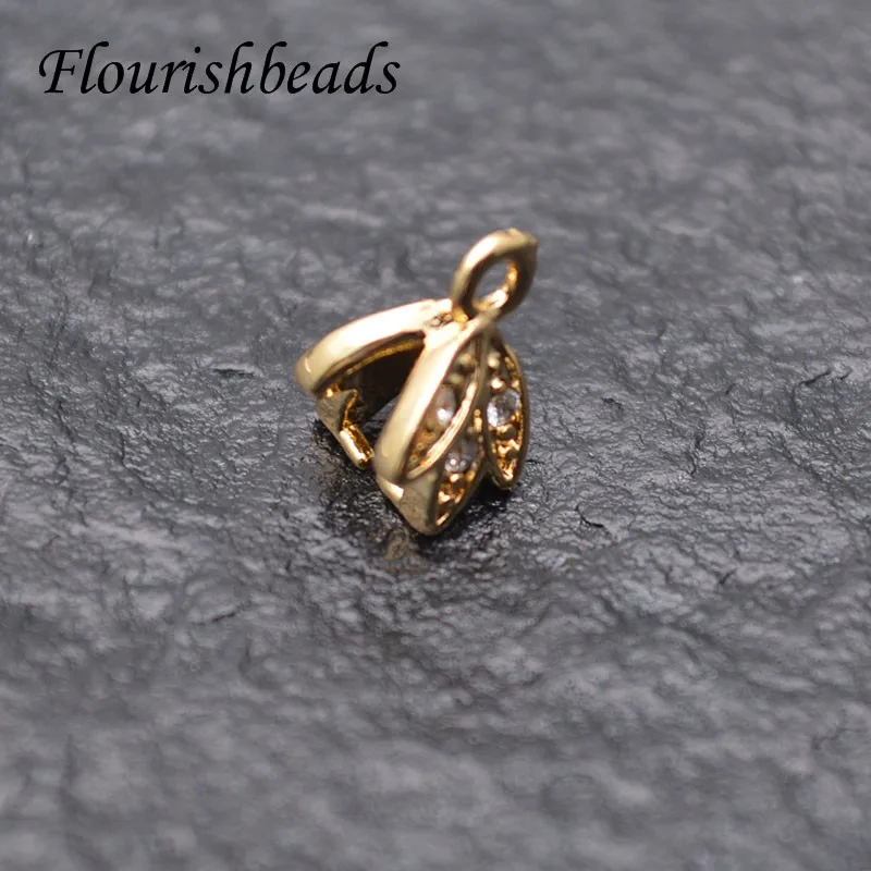 Nickle Free CZ Paved Gold Rhodium Plating Maple Leaf Shape Pendant Bails Pinch Clip Clasp for Earring Jewelry Making 50pcs