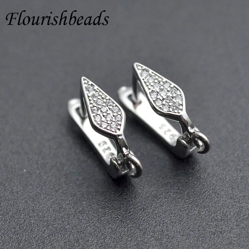 Nickel Free Gold Plating CZ Beads Pave Setting Rhombus Shape Metal Copper Earring Hooks for Jewelry Making Design 30pcs