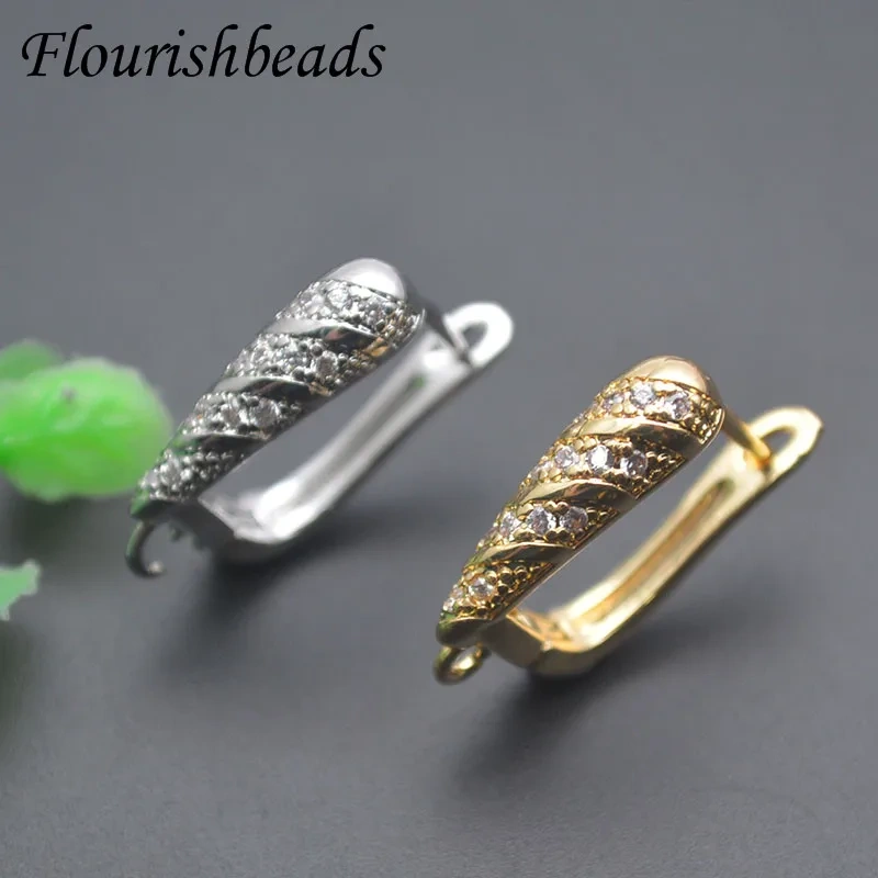 Jewelry Findings DIY Earrings Accessories Earwire Earring Hooks Paved CZ Beads Gold Color Schwenzy for Women Making 30pcs/lot