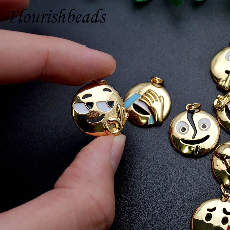 10pc Cute WeChat Emoticons Brass Charms Pendant for DIY Earrings Makings Jewelry Accessories Supplies 13x20mm