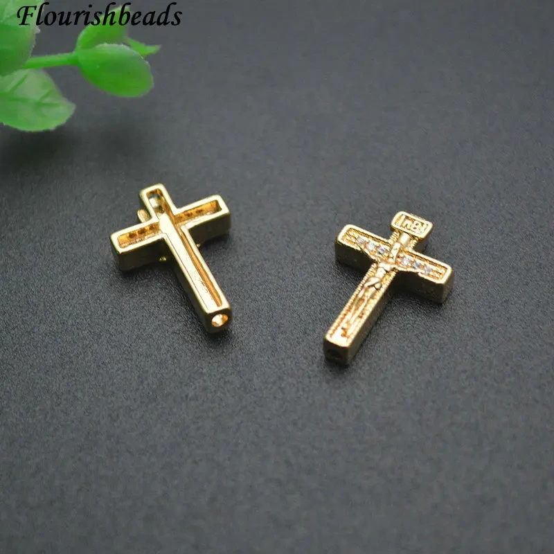 Wholesale 30pcs Paved CZ Beads Mini Religion Cross Charm Pendants Fit DIY Bracelet Necklace Earrings Jewelry Accessories