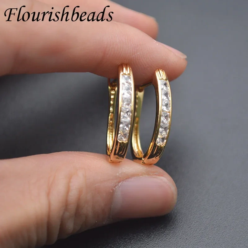 20pcs/lot Fashion  Earring Big Size White Zircon Paved Earrings Woman Geometric Design Jewelry Party Gift Gold Color