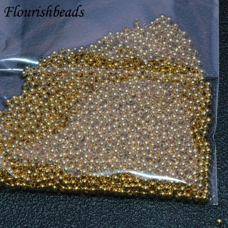 2000pcs/bag Real Gold Plating Metal Beads 2mm Round Beads for DIY Jewelry Making Components