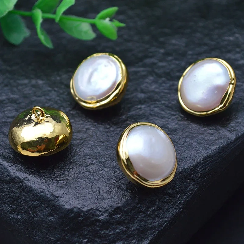 10pc Anti-fading Gold Plating Natural Pearl Buttons Pendants Charms fit Jewelry or Cloth Making
