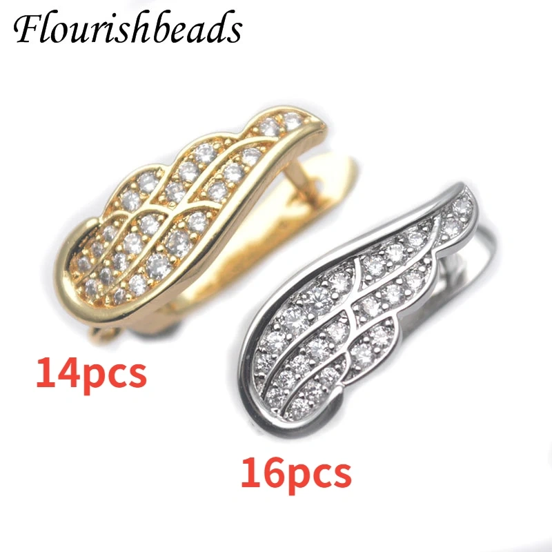 High Quality Real Gold Plated Angle Wing Shaped Earring Hooks Paved CZ Beads Ear Wire for Women DIY Jewelry Earrings Accessories