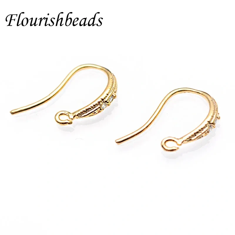 10x15mm Gold Color Plated Brass with Zircon Earrings Hook High Quality Jewelry Earrings Accessories 30pcs/lot