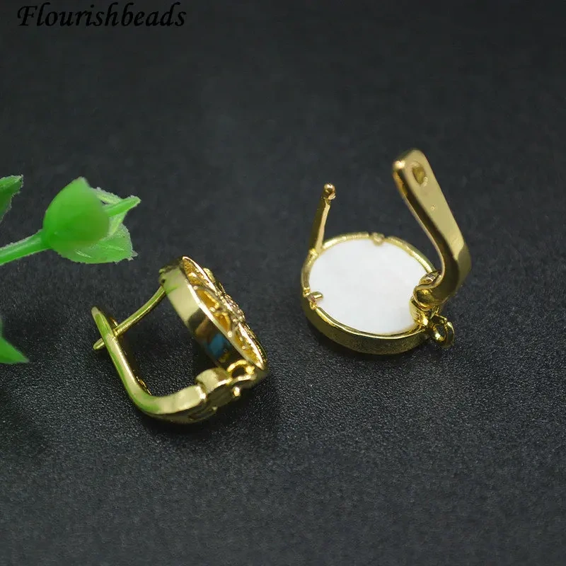 New Design Real Gold Plated  Sun Shape Earring Hooks White Shell Ear Wire for Handmade DIY Jewelry Making  Accessories 30pcs/lot