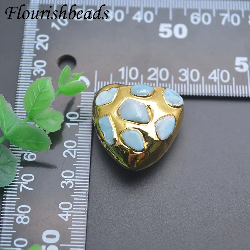 Vintage Gold Plated Stone Loose Beads Heart Shape Through Hole Bead for DIY Earrings Necklace Jewelry Making 5pcs/lot