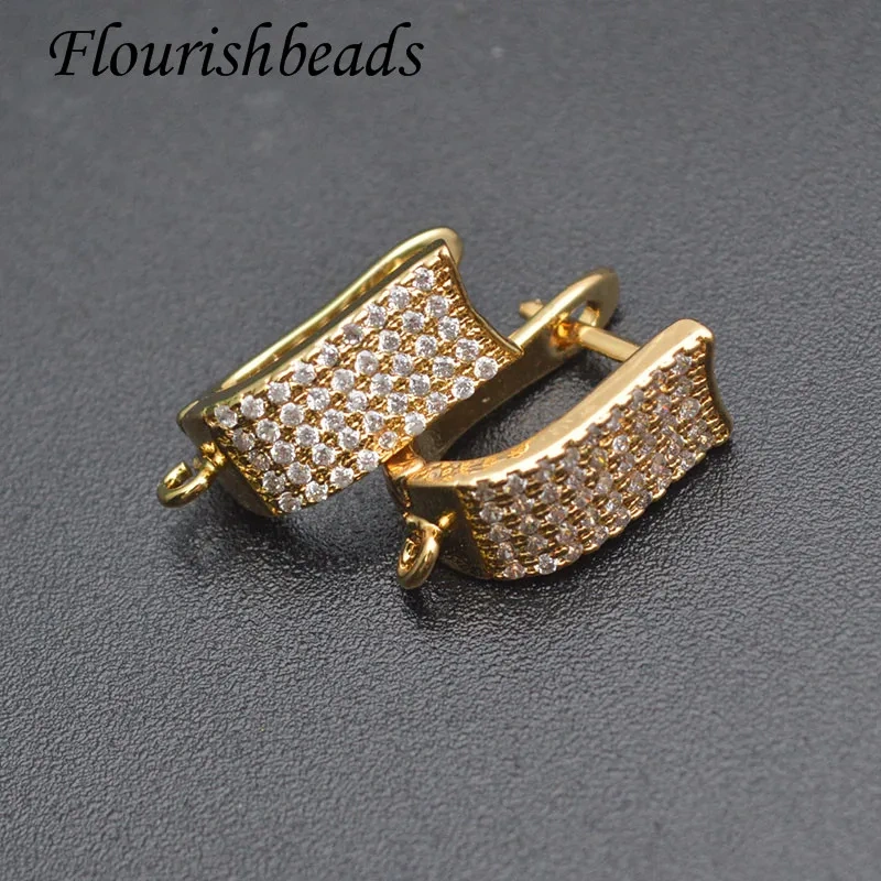 Luxury New Design CZ Beads Paved Metal Silver Color Earring Hooks  Leverback Earwire for Quality Jewelry Making