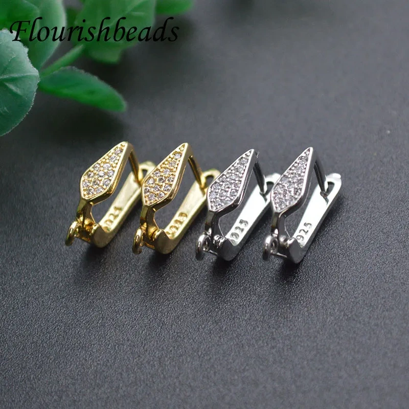 Nickel Free Gold Plating CZ Beads Pave Setting Rhombus Shape Metal Copper Earring Hooks for Jewelry Making Design 30pcs