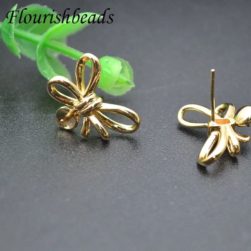 50pc Per Lot Nickel-free Gold Color Bow Knot Shape Earring Hooks Jewelry Findings Fit 6mm 8mm Half Hole Beads