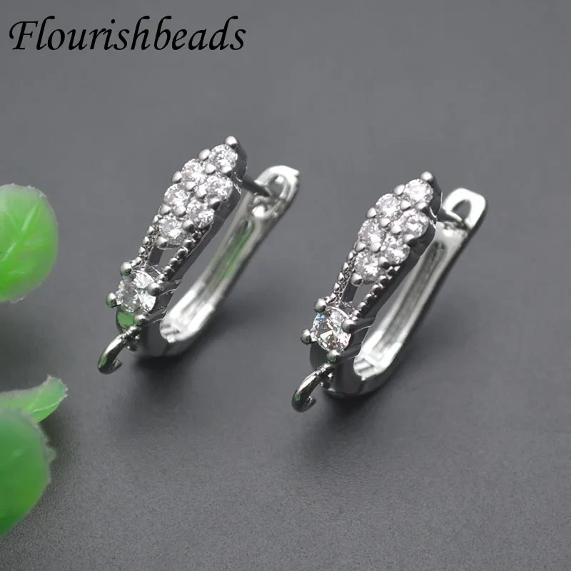 18k Brass Gold Plated Paved CZ Beads Color Remain Earring Hooks Earwire Jewelry Findings for DIY Earring Accessories Supplies