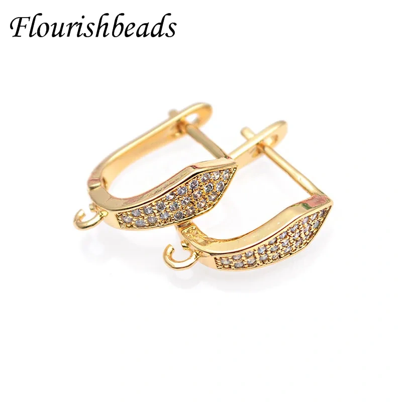20pcs Luxury Paved Zircon CZ Beads Anti Fade Metal Arched Earring Hooks for Jewelry Findings Accessories Makings Supplies