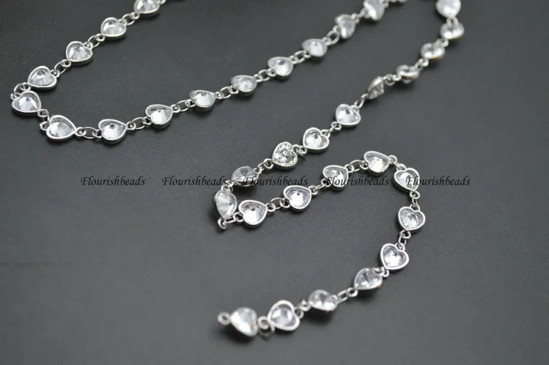 10 Meters 6mm Heart Shape Zircon Anti-rust Frame Wire Linked Necklace Chains (Gold color / Rhodium / Gun Metal color)