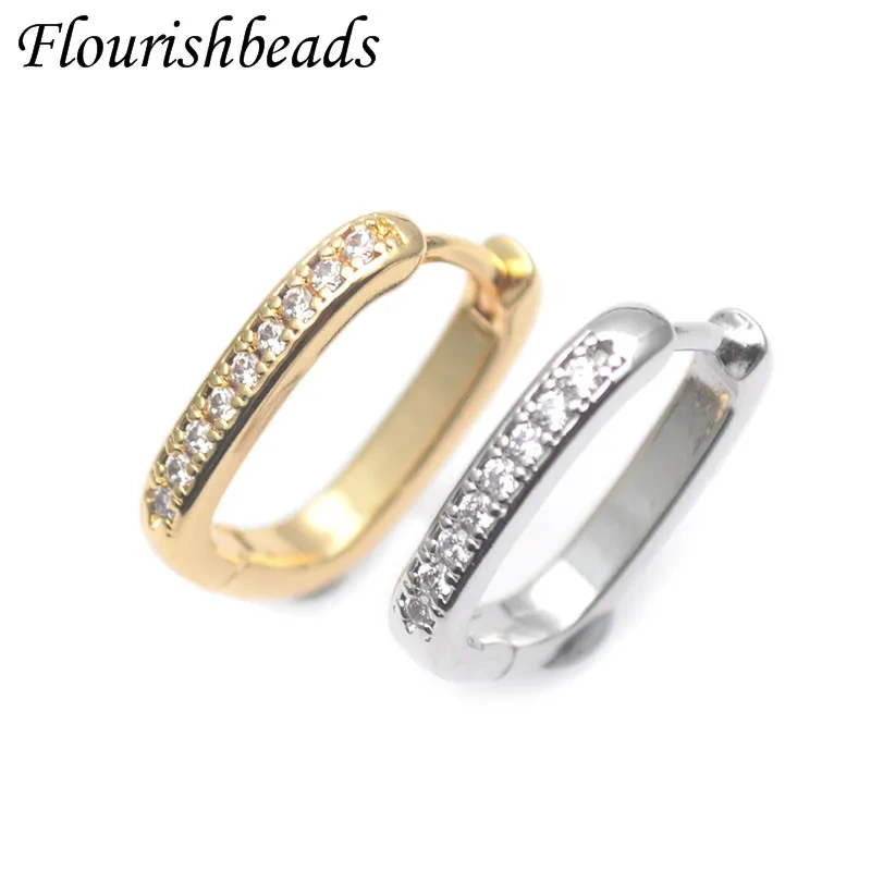 14x17mm Luxury Gold Plated Smooth CZ Beads Paved Arch Rectangle Hoop Earrings Jewelry Findings 30pcs/lot