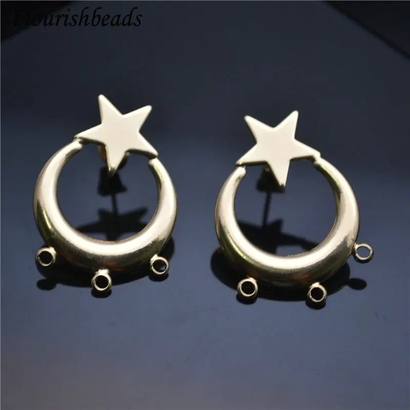 Anti-rust Gold Color Moon Star Shape with Multi Loops Metal Ear Stud Brass Fashion Jewelry Findings Earrings DIY Materials