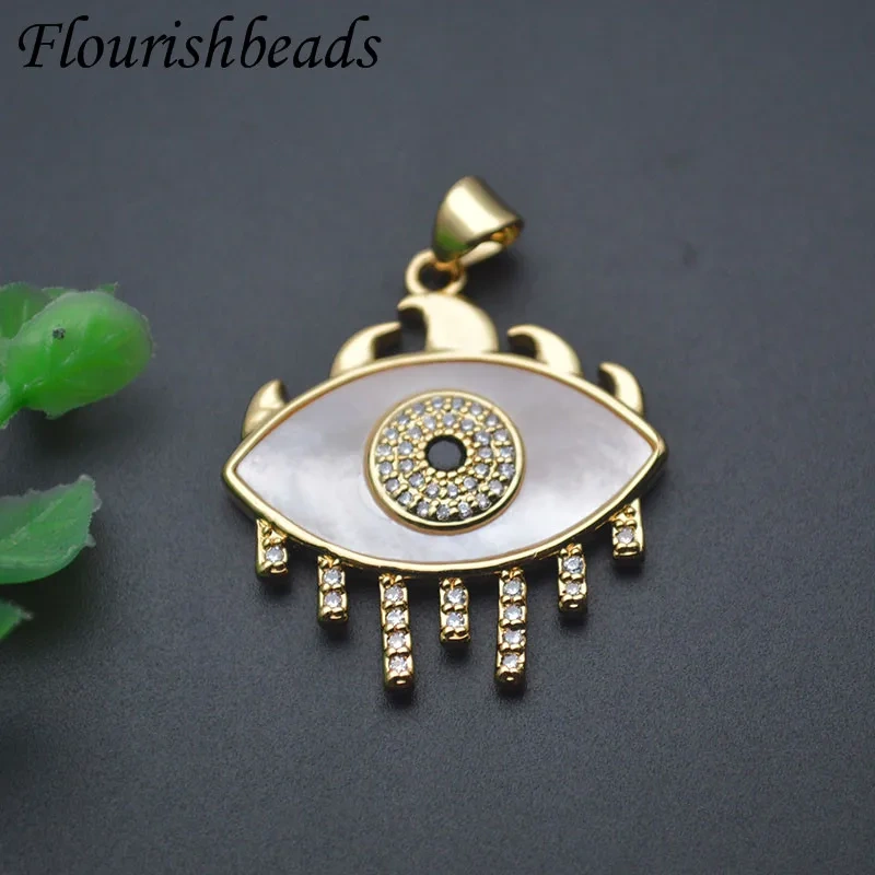 Hot Sale Bohemian Natural Mother of Pearl Lucky Turkish Evil Eye Pendant Gold Plated Charms for DIY Jewelry  10pcs