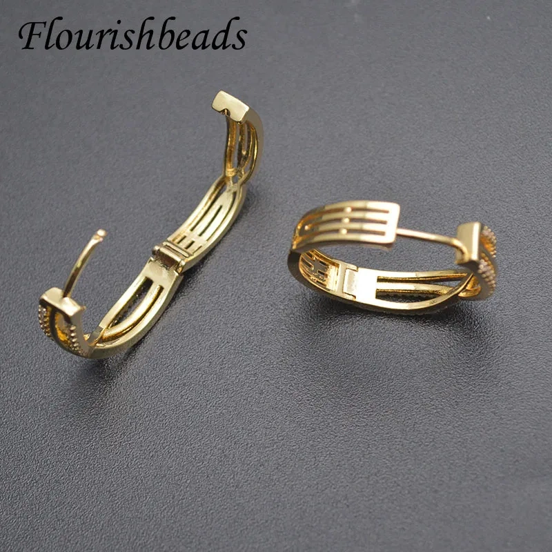 Big Size High Quality Real Gold Plated CZ Paved Circle Hoop Earrings for Women Girl Wedding Party Nickel Free Accessories 20pcs
