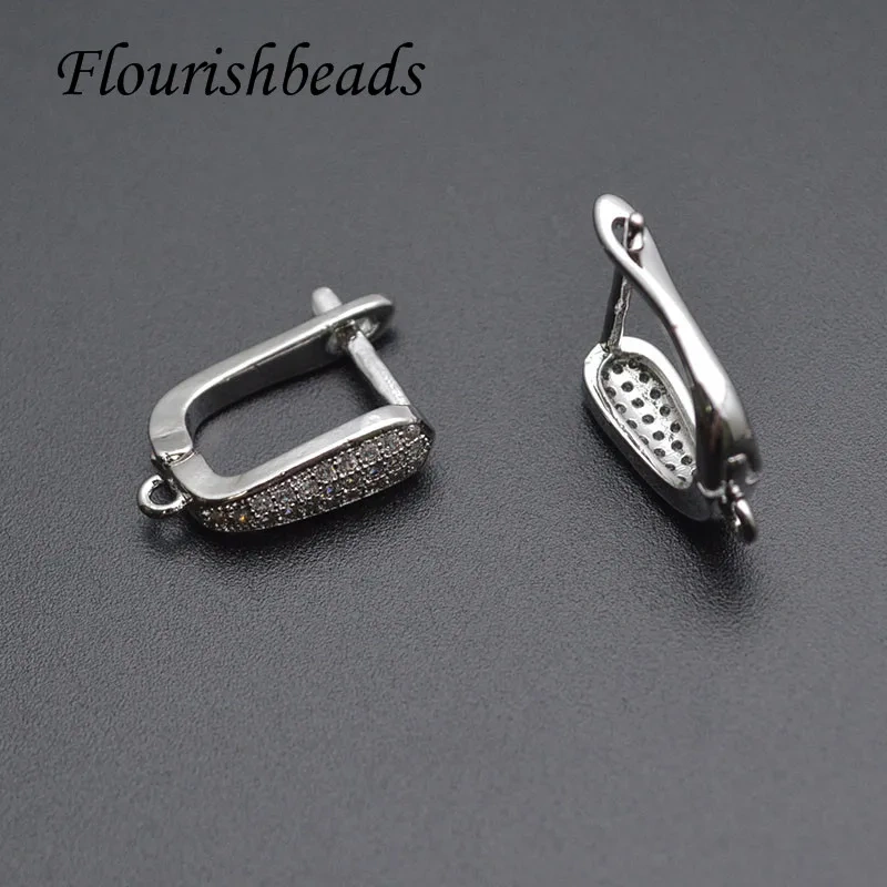 20pcs/lot Rhinestone Beads Paved Gold Rhodium Plating Arched Shape Earring Hooks for High Quality Jewelry Making