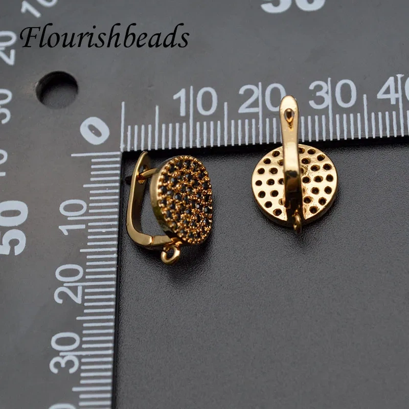 Nickle Free Black CZ Beads Paved  Gold Plating Round Coin Shape Earring Hooks for High Quality Jewelry Making Supplier