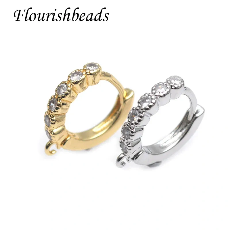 15x15mm 30pcs/lot CZ Beads Paved Gold Color Earring Hooks Clasp with Open Loop Woman Handmade Jewelry Making Accessories