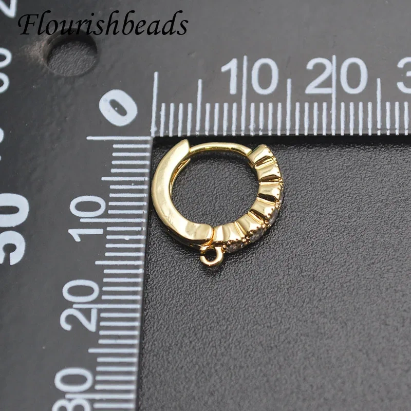 15x15mm 30pcs/lot CZ Beads Paved Gold Color Earring Hooks Clasp with Open Loop Woman Handmade Jewelry Making Accessories