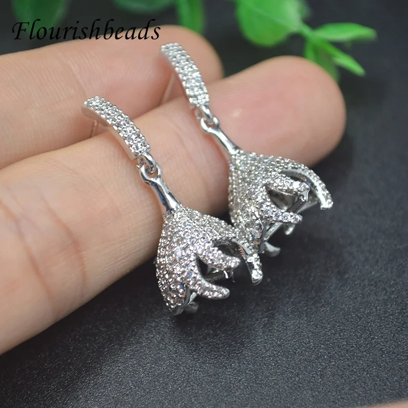 High Quality Gold Silver Color Flower Dangling Ear Hook Stud Earrings CZ Beads Paved Fashion Women Nickel Free Party Jewelry
