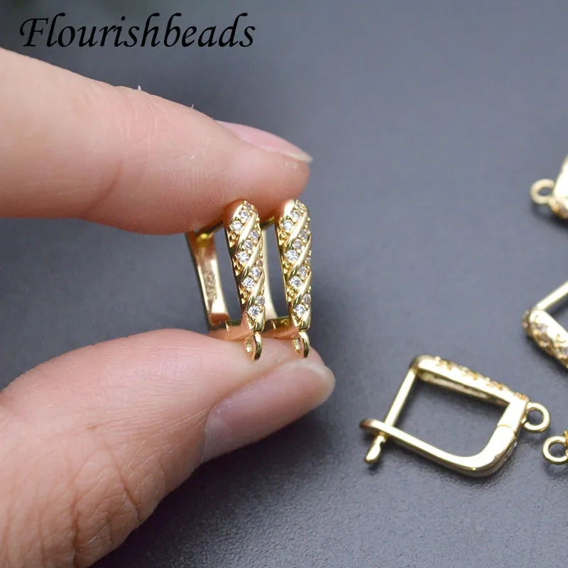 Metal Brass Gold Color Earring Hooks Paved CZ Beads Women Handmade DIY Quality Jewelry Accessories 30pcs/lot