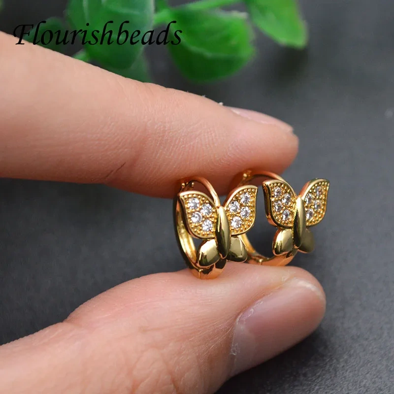 20pcs/lot Nickel Free Anti Rust Real Gold Plating CZ Paved Lock Shape Round Earrings Hooks for Jewelry Making Supplies